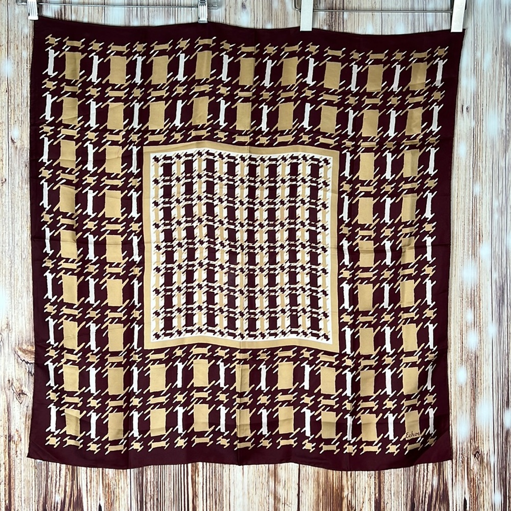ECHO Vintage 100% Silk Made in Japan Geometric Square Scarf
